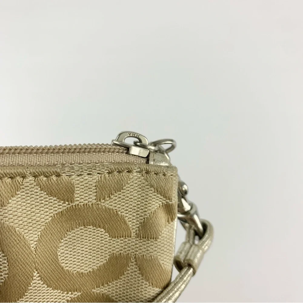 Coach Signature Print Metallic Wristlet Coin Card Wallet